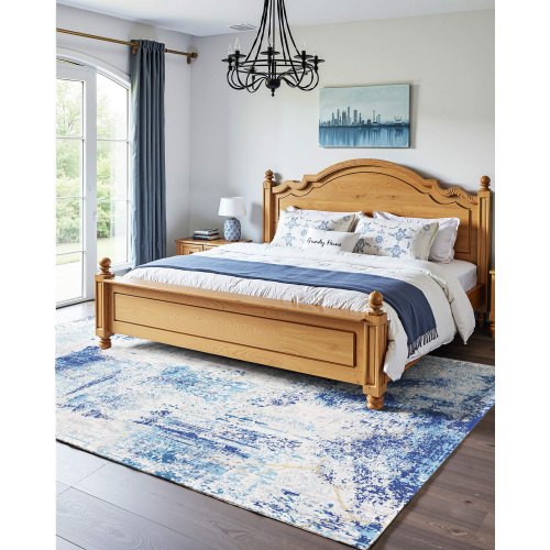 Stor Matta 1,5x2,1 m Halkfri och rivtålig Golvmatta Modern Blå