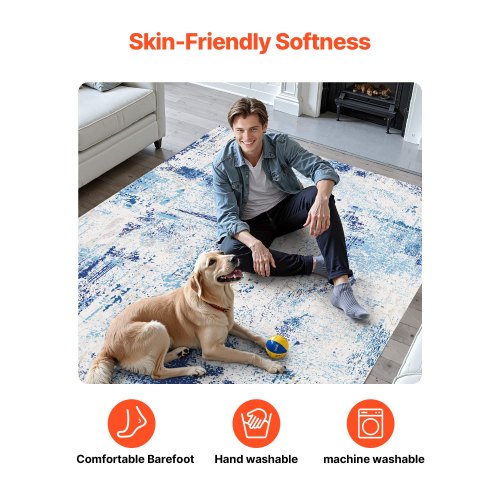 Stor Matta 1,5x2,1 m Halkfri och rivtålig Golvmatta Modern Blå