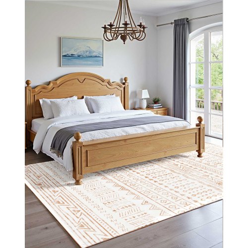 Großer Teppich 1,5x2,4m rutschfeste und reißfeste Bodenmatte Modern Beige