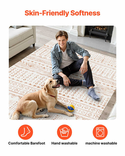 Area Rug, 6 x 9 ft Large Washable Rug, Non-Slip and Tear-Resistant Soft Carpet, Pet & Child Friendly Modern Area Rugs, Indoor Mat for Bedroom, Office, Living Room, Kids Room, Entryway, Beige