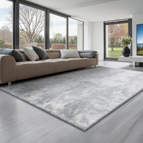 Indoor Plush Area Rugs, 6 x 9 ft Soft Plush Carpet, Furry Shag Area Rugs for Living Room, Bedroom, Modern Home Decor Aesthetic Long-Pile Rug, Non-Shedding, Slip-Resistant, Tie-Dye Light Gray
