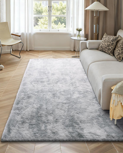 Indoor Plush Area Rugs, 6 x 9 ft Soft Plush Carpet, Furry Shag Area Rugs for Living Room, Bedroom, Modern Home Decor Aesthetic Long-Pile Rug, Non-Shedding, Slip-Resistant, Tie-Dye Light Gray