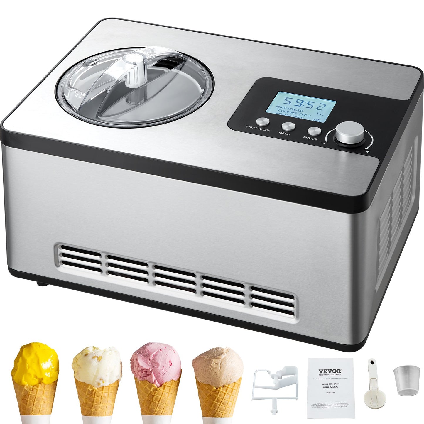 2 Quart Automatische Eismaschine Elektrische Joghurt Gelato Maker Silber