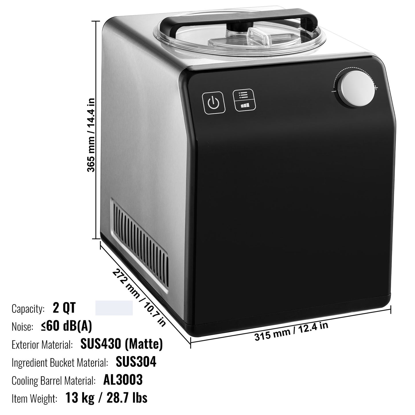 2 Quart Automatische Eismaschine Elektrische Joghurt Gelato Maker Schwarz