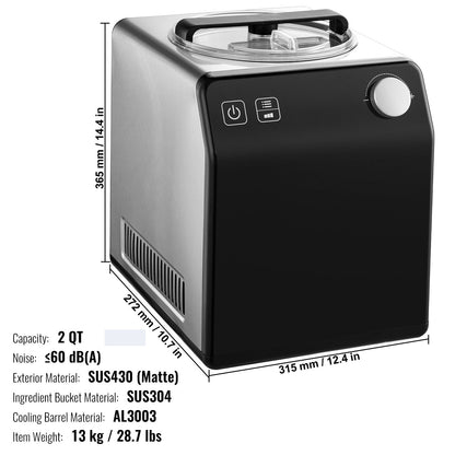 2 Quart Automatische Eismaschine Elektrische Joghurt Gelato Maker Schwarz