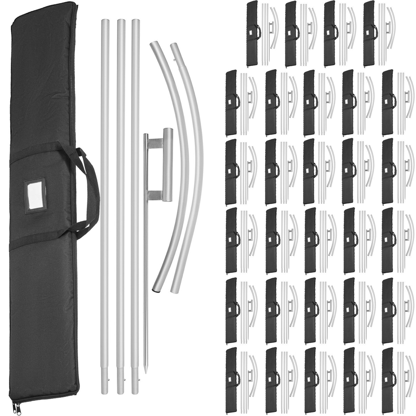 Reklamflaggstång, 30 x fjäderflaggbuntar med markspets, 16 fot vindlösa flaggstångsset med markmonteringsstav, 6 st Swooper flaggstångssats, skyltflagga för företag skyltfönster