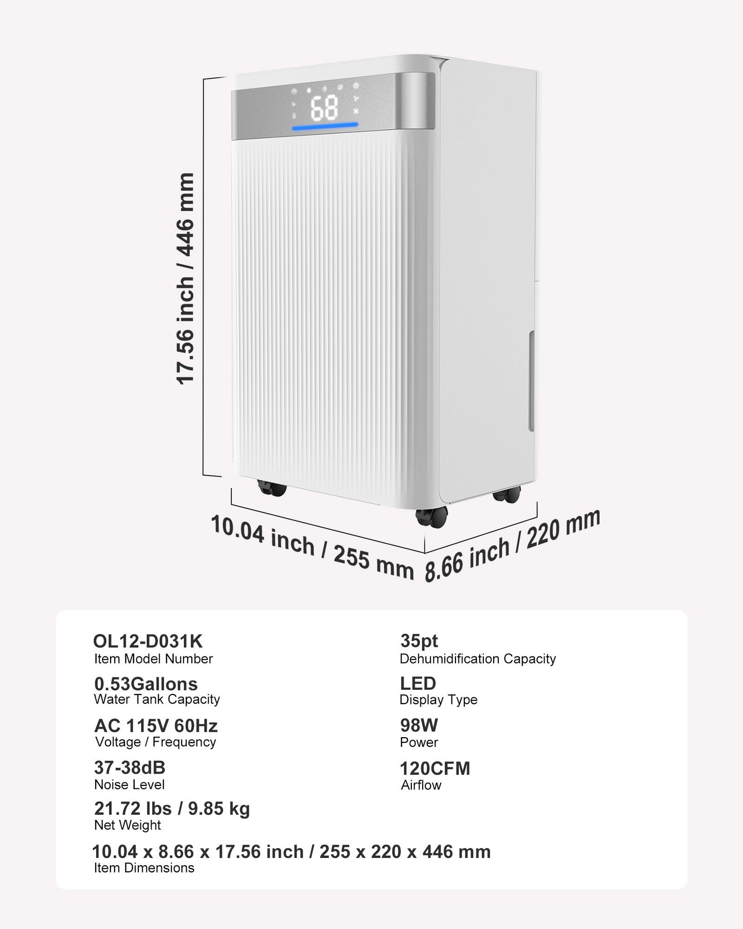 35 Pints Dehumidifier for Home & Basement, Drain Hose for Commercial & Industrial Use, Smart Humidity Control, Low Noise for Large Rooms, Warehouses, Bedrooms & Storage, Large Coverage,White