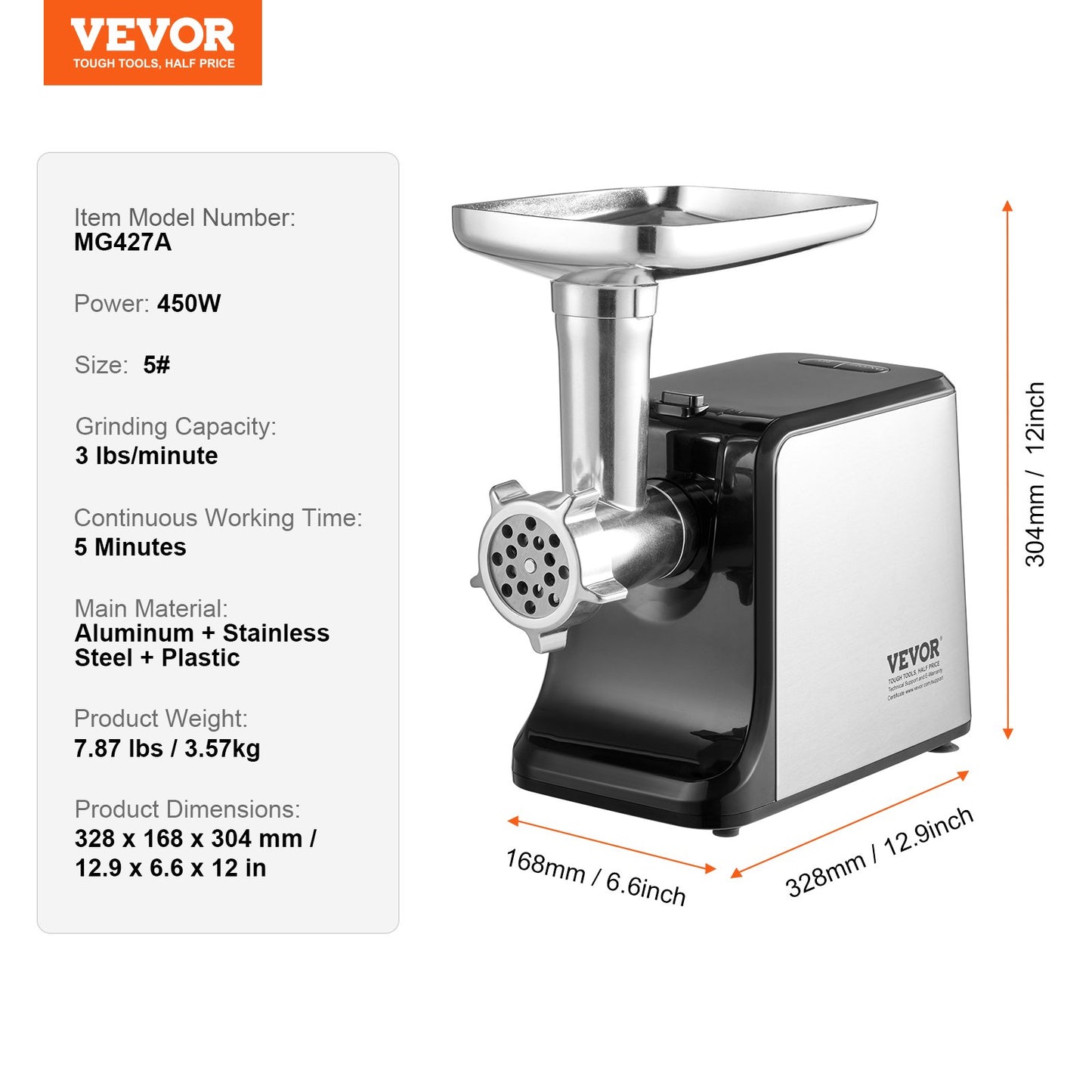 Meat Grinder, 3 Lbs/Min Capacity Electric Meat Grinders with Blade, Grinding Plate, Sausage Maker, Kubbe Kit, Burger Press, Chopper Attachment, Stainless Steel Meat Mincer for Home Kitchen