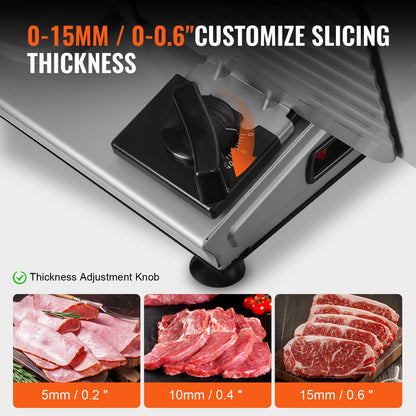 Meat Slicer, 180W Electric Deli Food Slicer with 7.5" SUS420 Stainless Steel Blade and Blade Guard, 0 - 0.6 Inch Adjustable Thickness for Home Use, Easy to Clean, Cut Meat, Bread, Ham and Cheese