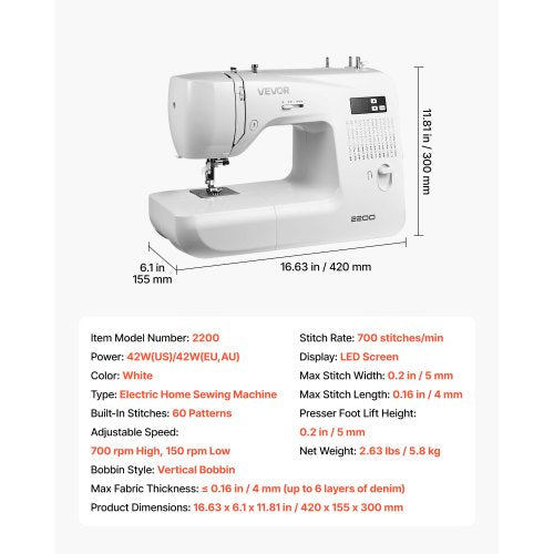 Computergesteuerte Nähmaschine Digitale Nähmaschine 60 Stichanwendungen | EU