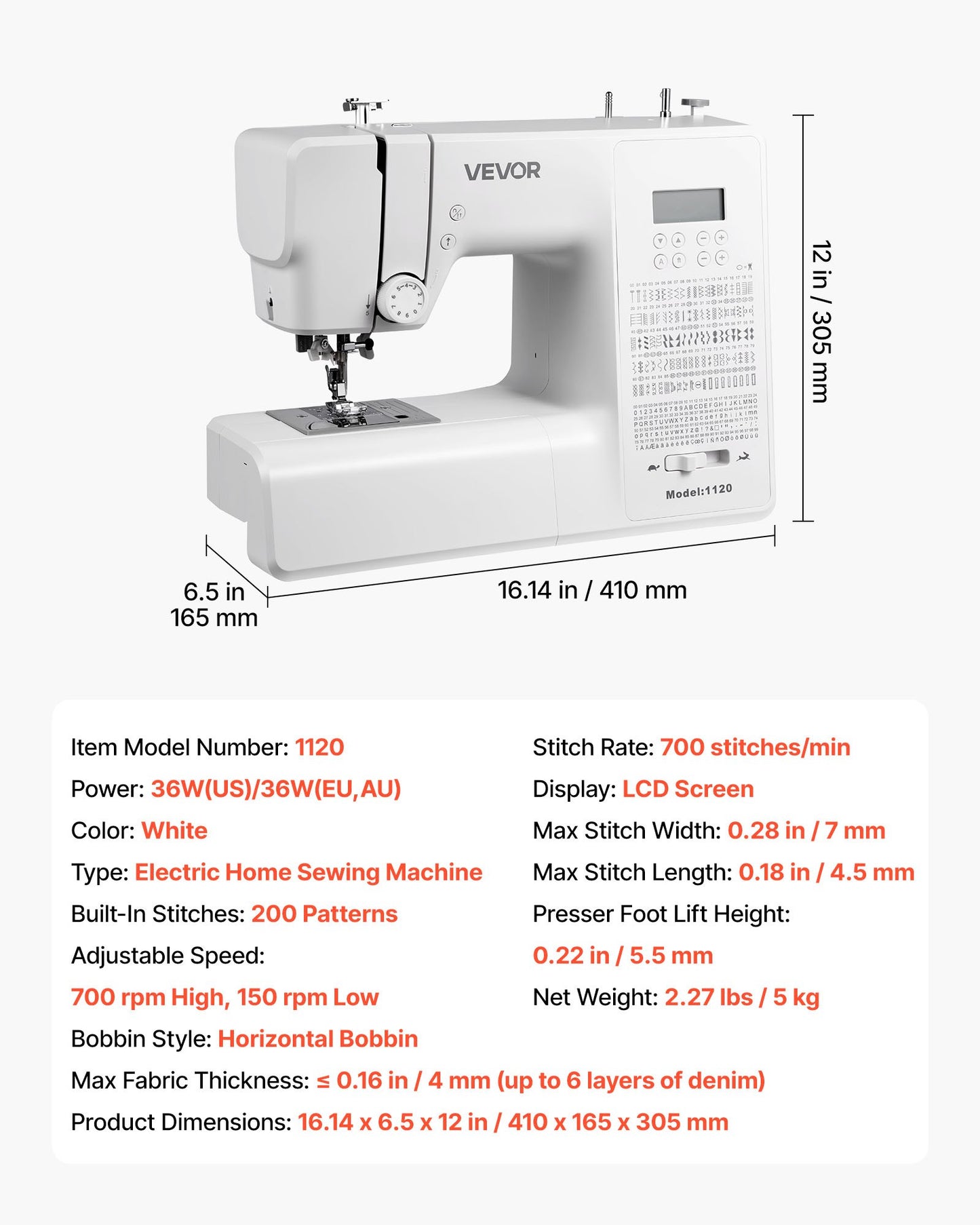Computerized Sewing Machine, 200 Stitch Applications, with LCD Screen, Foot Pedal and LED Light, Heavy-Duty Metal Frame, Digital Sewing Machine with Powerful Motor for Crafts and Mending