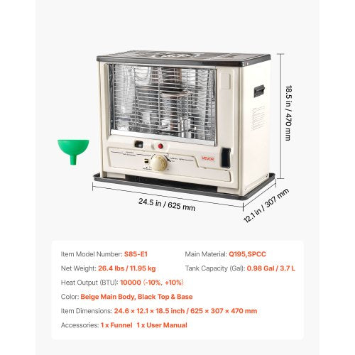 10000 BTU fotogenvärmare för inomhus och utomhusbruk, bärbar värmare med automatisk avstängning och justerbar låga och tippfunktion, för hem, garage, källare, camping, verkstad och nödsituationer, svart |  EU