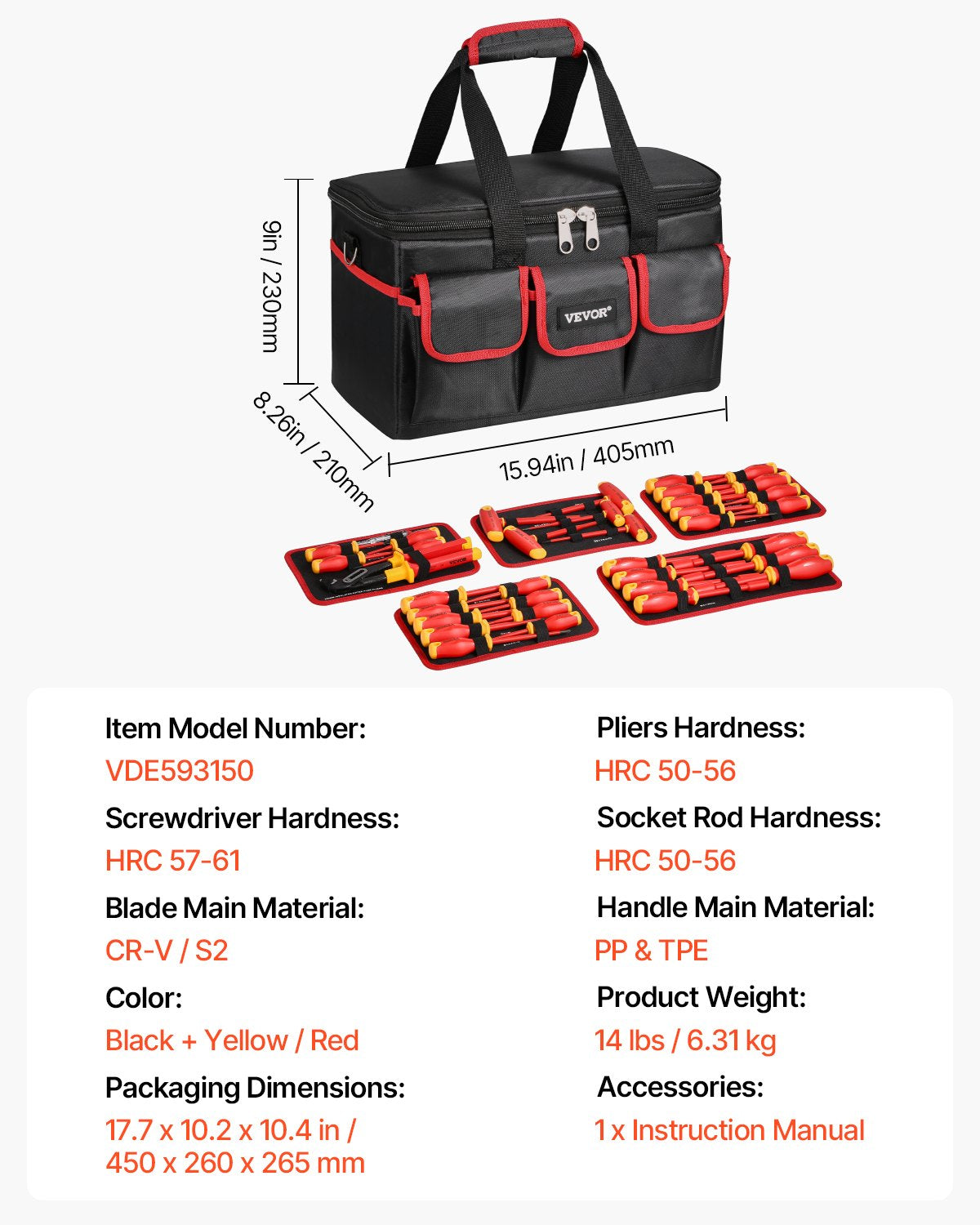 Insulated Screwdriver Set, 50-Piece Professional Electrical Screwdriver Set, 1000V Insulated Electrician Tool, with Magnetic Tips, T-Handle Hex Wrench, Screwdriver, Single-Pole Voltage Tester