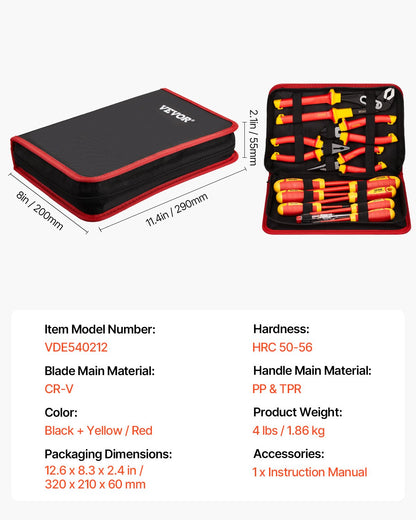 Isolierter Schraubendrehersatz 12-teiliger isolierter Werkzeugsatz für Elektriker