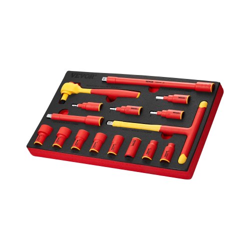 Insulated Socket Set, 16-Piece Insulated Wrench Tool Set, 1000V Insulated Socket Tool, with Insulated Sockets, Insulated T-Handle Wrench, Drive Rachet, Extensions, for Electricians Home Repair