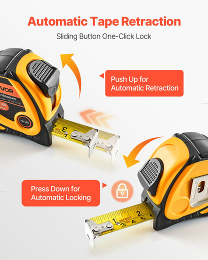 Tape Measure 25 ft Length, Measuring Tape with Retractable, Imperial and Metric ft/m Dual-Scale & ABS Case & Easy Read Steel Measurement Tool, for Outdoor,Decoration