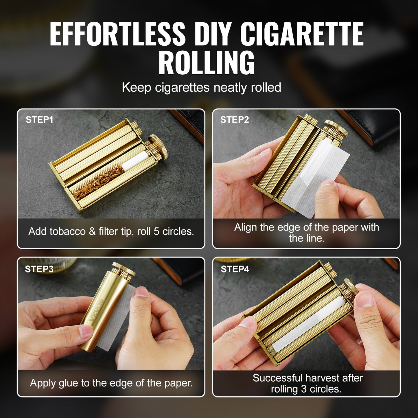 Cigarette Rolling Machine, Solid Brass Cigarette Roller, Manual Tobacco Rolling Machine Fits Up to 70mm Paper, Vintage & Luxurious Gift for Father's Day, Birthday