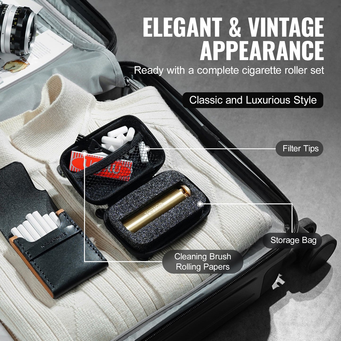 Cigarette Rolling Machine, Solid Brass Cigarette Roller, Manual Tobacco Rolling Machine Fits Up to 70mm Paper, Vintage & Luxurious Gift for Father's Day, Birthday