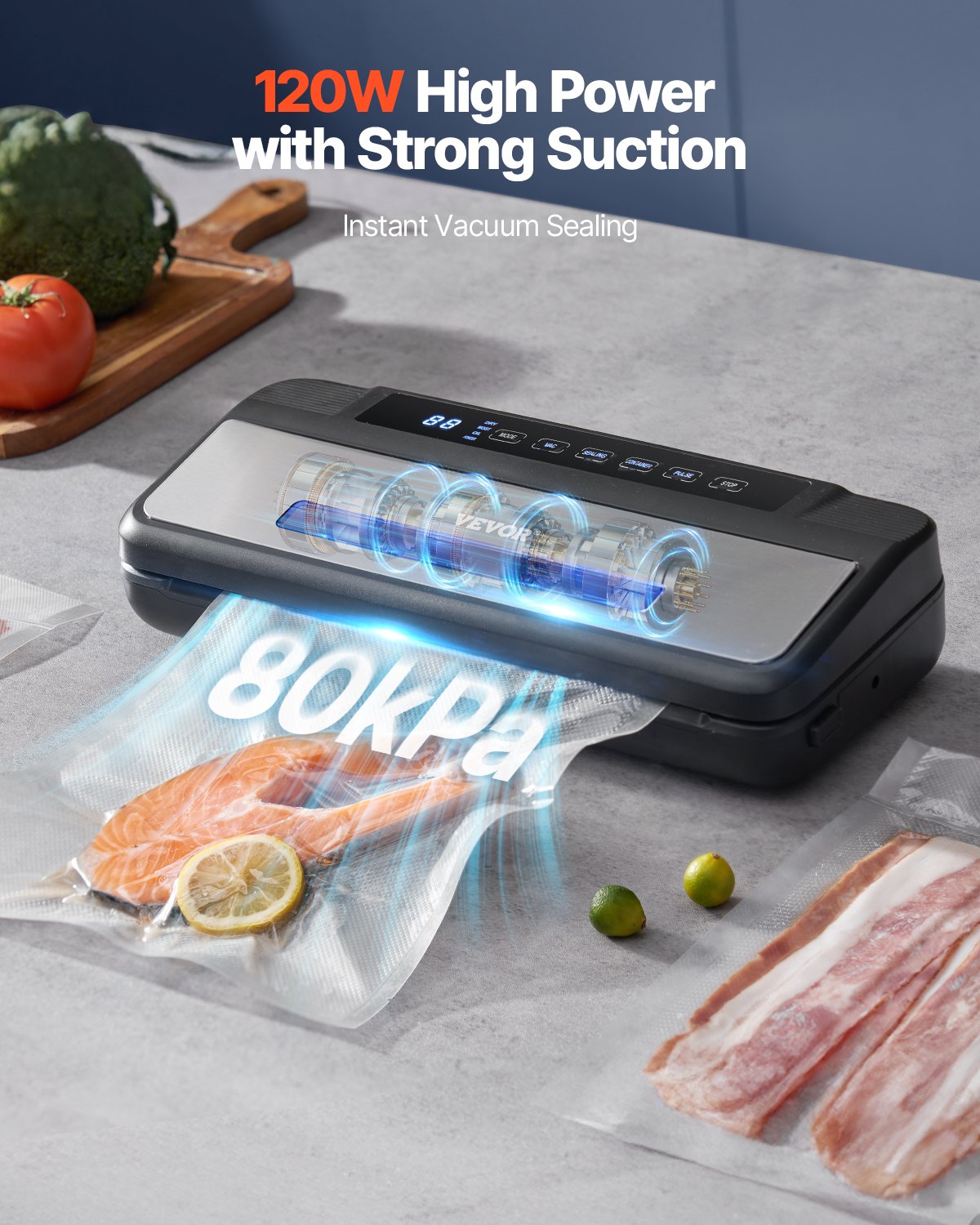 7-in-1 Vacuum Sealer Machine Compact Automatic Food Saver 120W Bags &amp; Roll