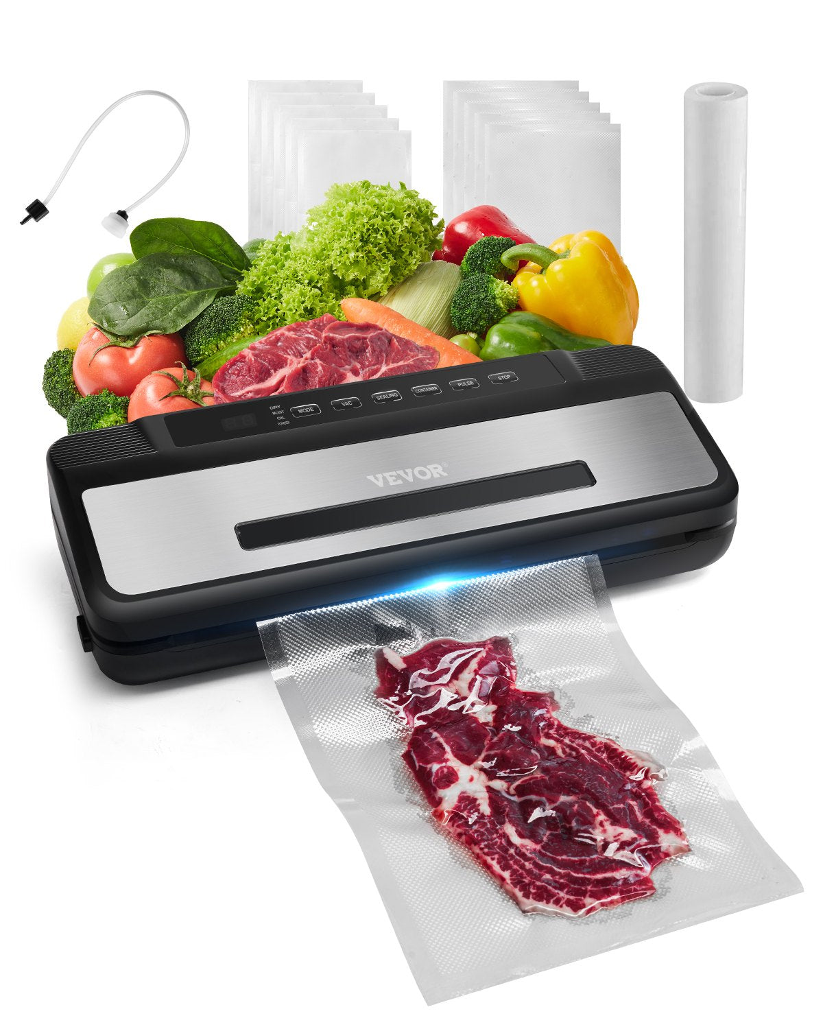 7-in-1 Vacuum Sealer Machine Compact Automatic Food Saver 120W Bags &amp; Roll