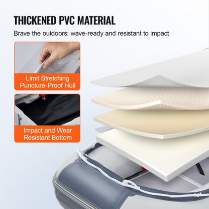 uppblåsbar jollebåt, 4-personers akterspegelsbåt, med marint trägolv och justerbar aluminiumbänk, 1000 lbs uppblåsbar fiskebåtsflotte, aluminiumåror, luftpump och bärväska |  EU