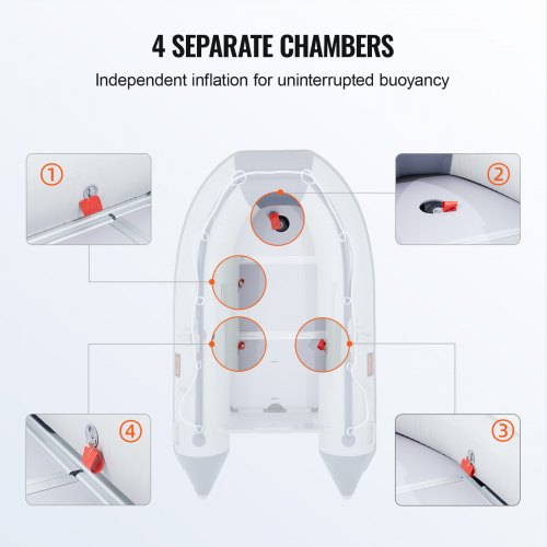 uppblåsbar jollebåt, 4-personers akterspegelsbåt, med marint trägolv och justerbar aluminiumbänk, 1000 lbs uppblåsbar fiskebåtsflotte, aluminiumåror, luftpump och bärväska |  EU