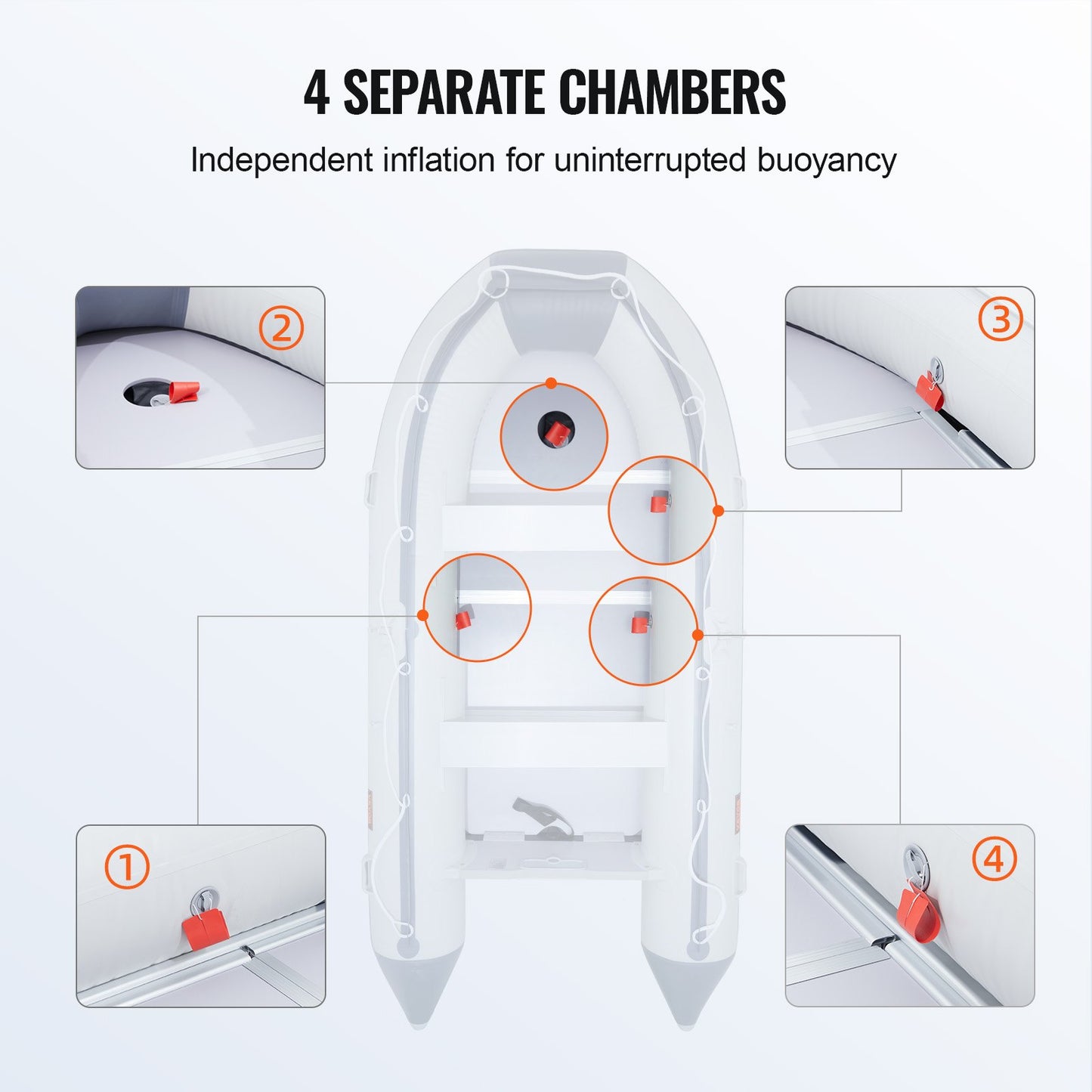 Uppblåsbar jollebåt, 6-personers akterspegelsbåt, med marint trägolv och justerbar aluminiumbänk, 1500 lbs uppblåsbar fiskebåtsflotte, aluminiumåror, luftpump och bärväska