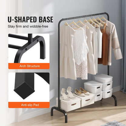 Clothes Rack, Heavy Duty Clothing Garment Rack with Hanging Rod and Bottom Storage Area, Clothing Rack for Bedroom Guest Room