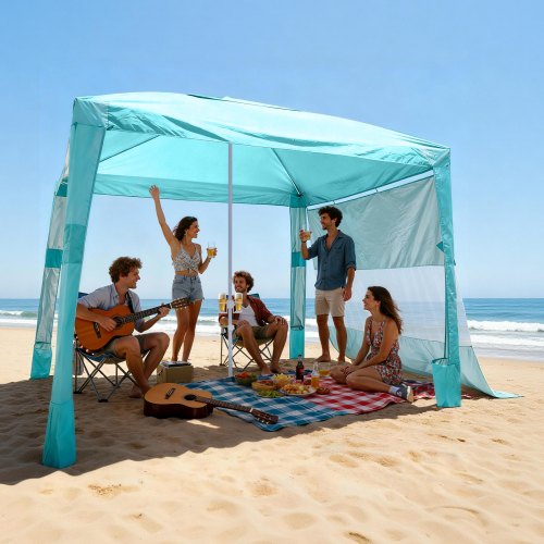 Beach Cabana, 8 x 8 ft Beach Canopy with Side Wall, UPF 50+ Protection Easy Setup Cabana Tent with Sand Pockets, Adjustable Height Portable Shade Sun Shelter Umbrella for Family & Friends, Green