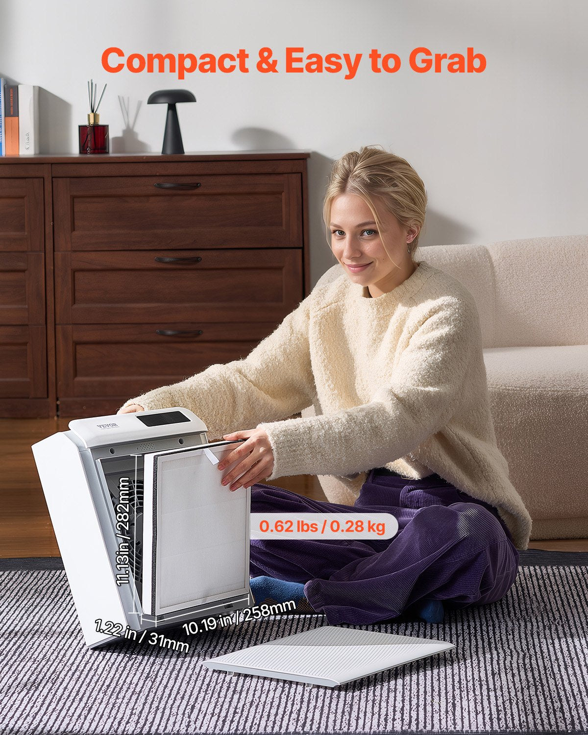 Air Purifier Replacement Filter, H13, 3-in-1 Compact & Lightweight Replacement Filter with Sturdy PET Pre-Filter, Easy-to-Grab Purifier Filter with Activated Carbon, Fit for Square Purifier