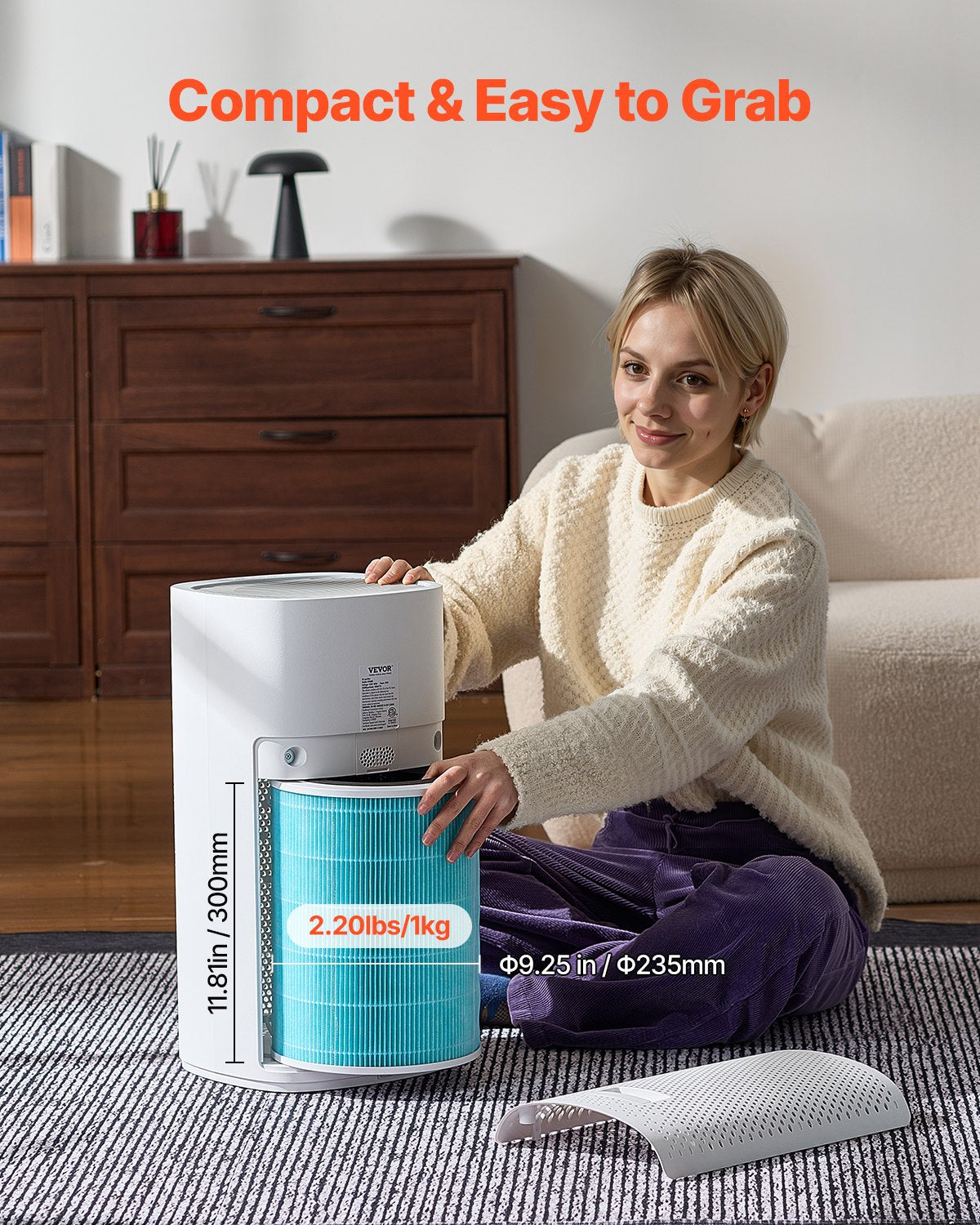 Air Purifier Replacement Filter, H13, 3-in-1 Compact & Lightweight Replacement Filter with Sturdy PP Pre-Filter, Easy-to-Grab Purifier Filter with Activated Carbon, Fit for Cylindrical Purifier