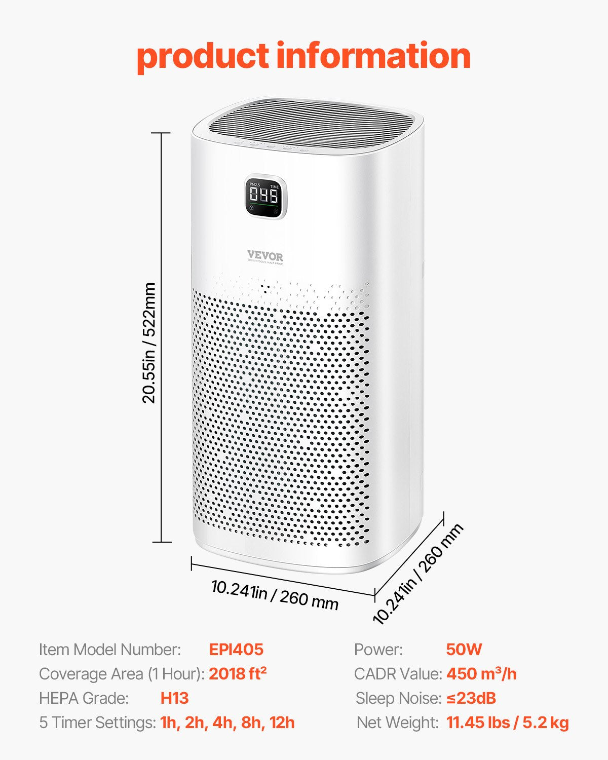 Air Purifier, H13 HEPA Layer, 2018 ft²/h Smart Air Purifier with Speed Control & Child Lock Guard, Efficient Air Cleaner with Convenient Touch Panel & 23 dB Sleep Mode, Fit for Home & Office