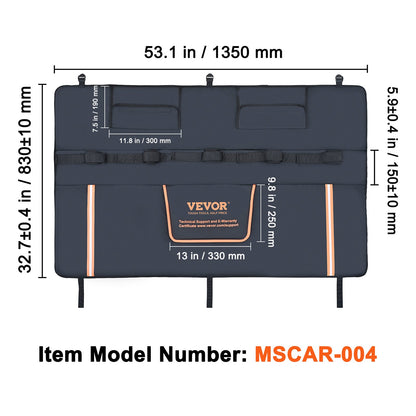 Tailgate bike pad, 53" truck tailgate for 5 mountain bikes, tailgate protector pad with reflective strips and tool pockets, tailgate pad with camera opening for mid-sized pickups