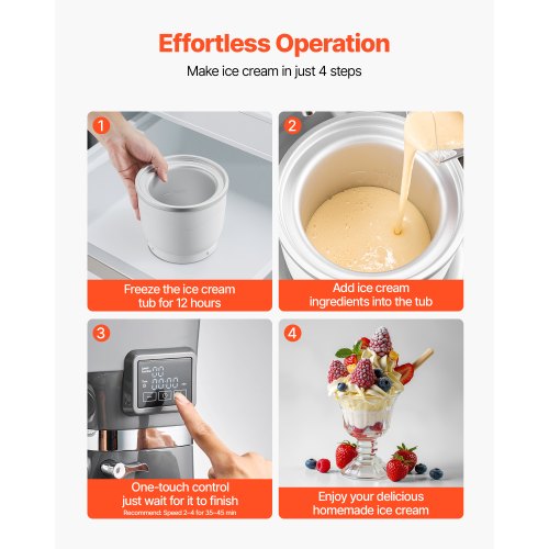 Glassmaskin, 1,7 l kapacitet, elektrisk köksmaskin med 6 hastigheter, med digital LED-display och timer, mixerpaddel, degkrok, stänkskydd, för hemlagad fryst yoghurt, fruktsorbet och gelato, grå |  EU