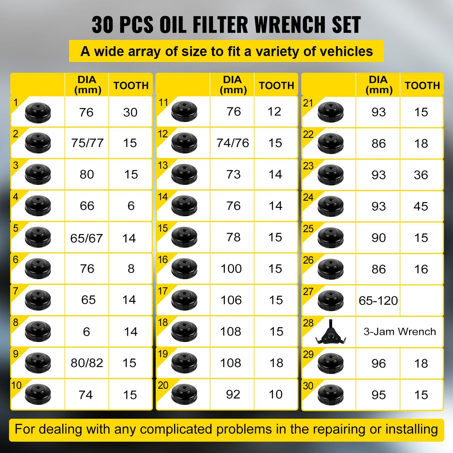 Oil Filter Socket Set, 30 Pcs Oil Filter Wrench Set, Sturdy Steel Oil Filter Socket, 3/8\" Oil Filter Socket, Low Profile Oil Filter Socket Set For Easy Access, Oil Filter Wrench Cap Set with Ca