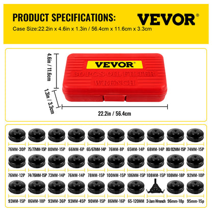 Oil Filter Socket Set, 30 Pcs Oil Filter Wrench Set, Sturdy Steel Oil Filter Socket, 3/8\" Oil Filter Socket, Low Profile Oil Filter Socket Set For Easy Access, Oil Filter Wrench Cap Set with Ca