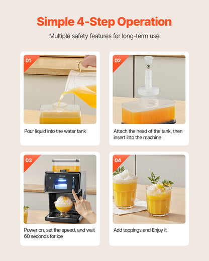 Snowflake Ice Machine, 44LBS/24H Snowflake Ice Maker, Ice-Shaver Machine with Stainless Steel Blade, Electric Snow Cone Maker with 0.2 Gal Tank, 60S Fast Pre-Cooling, for Home & Small Gatherings