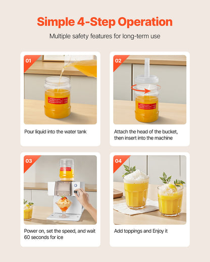 Snowflake Ice Machine, 88LBS/24H Snowflake Ice Maker, Ice-Shaver Machine with Stainless Steel Blade, Electric Snow Cone Maker with 0.48 Gal Tank, 90S Fast Pre-Cooling, for Home & Small Gathering