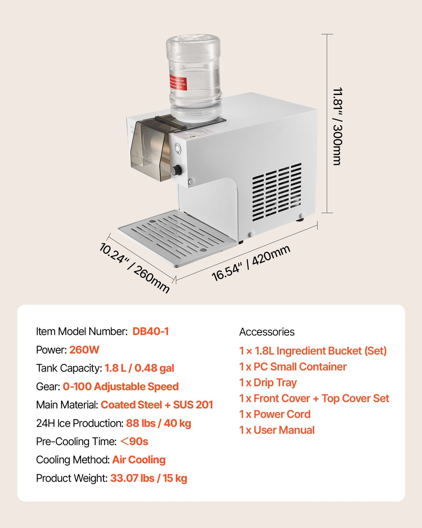 Snowflake Ice Machine, 88LBS/24H Snowflake Ice Maker, Ice-Shaver Machine with Stainless Steel Blade, Electric Snow Cone Maker with 0.48 Gal Tank, 90S Fast Pre-Cooling, for Home & Small Gathering