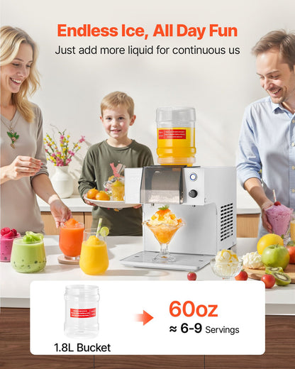 Snowflake Ice Machine, 176LBS/24H Snowflake Ice Maker, Ice-Shaver Machine with Stainless Steel Blade, Electric Snow Cone Maker with 0.48Gal Tank, 90S Fast Pre-Cooling, for Home & Small Gathering