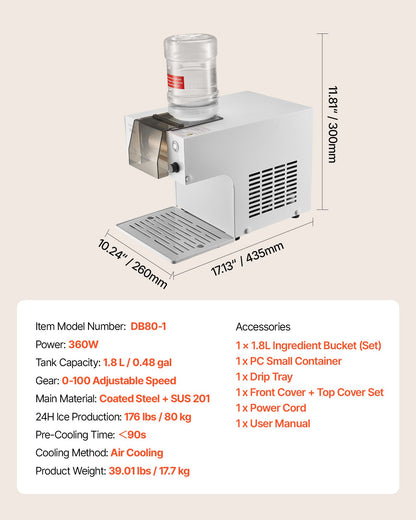 Snowflake Ice Machine, 176LBS/24H Snowflake Ice Maker, Ice-Shaver Machine with Stainless Steel Blade, Electric Snow Cone Maker with 0.48Gal Tank, 90S Fast Pre-Cooling, for Home & Small Gathering