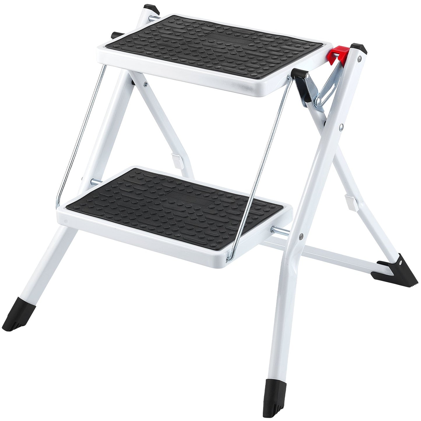 Trittleiter 2-stufig 150kg belastbar, ergonomischer klappbarer Tritthocker aus Stahl mit breitem Anti-Rutsch-Pedal, stabiler Tritthocker für Erwachsene Kleinkinder, vielseitig einsetzbar für Haushalt, Küche, Büro, Wohnmobil