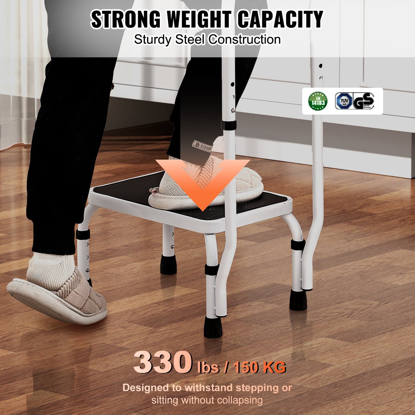 Step Stool 1-Step 330lbs Capacity, 3 Adjustable Height with Handle Steel Step Ladder, Portable Toddler Step Stools for Adults, Non-Slip Sturdy Step Ladders for Office, RVs, Pets