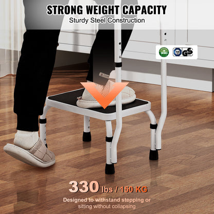 Step Stool 1-Step 330lbs Capacity, 3 Adjustable Height with Handle Steel Step Ladder, Portable Toddler Step Stools for Adults, Non-Slip Sturdy Step Ladders for Office, RVs, Pets