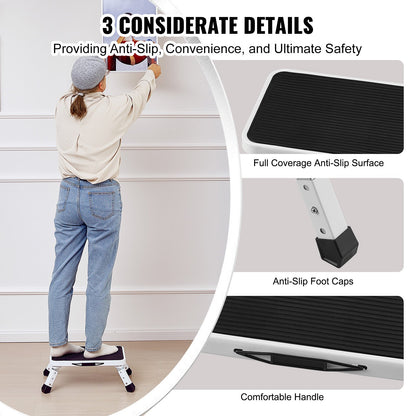 Step Stool 1-Step 330lbs Capacity, Folding Steel Step Ladder 3 Adjustable Height, Portable Toddler Step Stools for Adults, Non-Slip Sturdy Step Ladders for Office, RVs, Pets, Bathrooms,Bedrooms