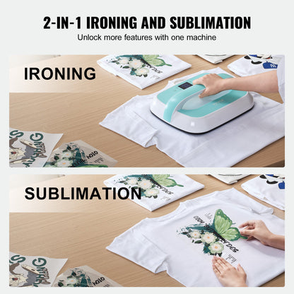 Heat Press Machine, 12 x 10 inches Portable Heat Press, Dual-Tube Even Heating, Heat Transfer Machine with Precise Temp Control and Auto-Off, Sublimation Machine for T-shirts/Bags, Green+White