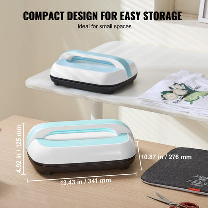 Heat Press Machine, 12 x 10 inches Portable Heat Press, Dual-Tube Even Heating, Heat Transfer Machine with Precise Temp Control and Auto-Off, Sublimation Machine for T-shirts/Bags, Blue+White