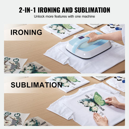 Heat Press Machine, 12 x 10 inches Portable Heat Press, Dual-Tube Even Heating, Heat Transfer Machine with Precise Temp Control and Auto-Off, Sublimation Machine for T-shirts/Bags, Blue+White