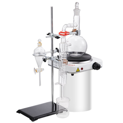 Essential Oil Distillation Kit, 500ml Distillation Apparatus, 3.3 Boro Lab Glassware Distillation Kit with 1000W Hot Plate and 24, 40 LEDs, 33 pcs Set
