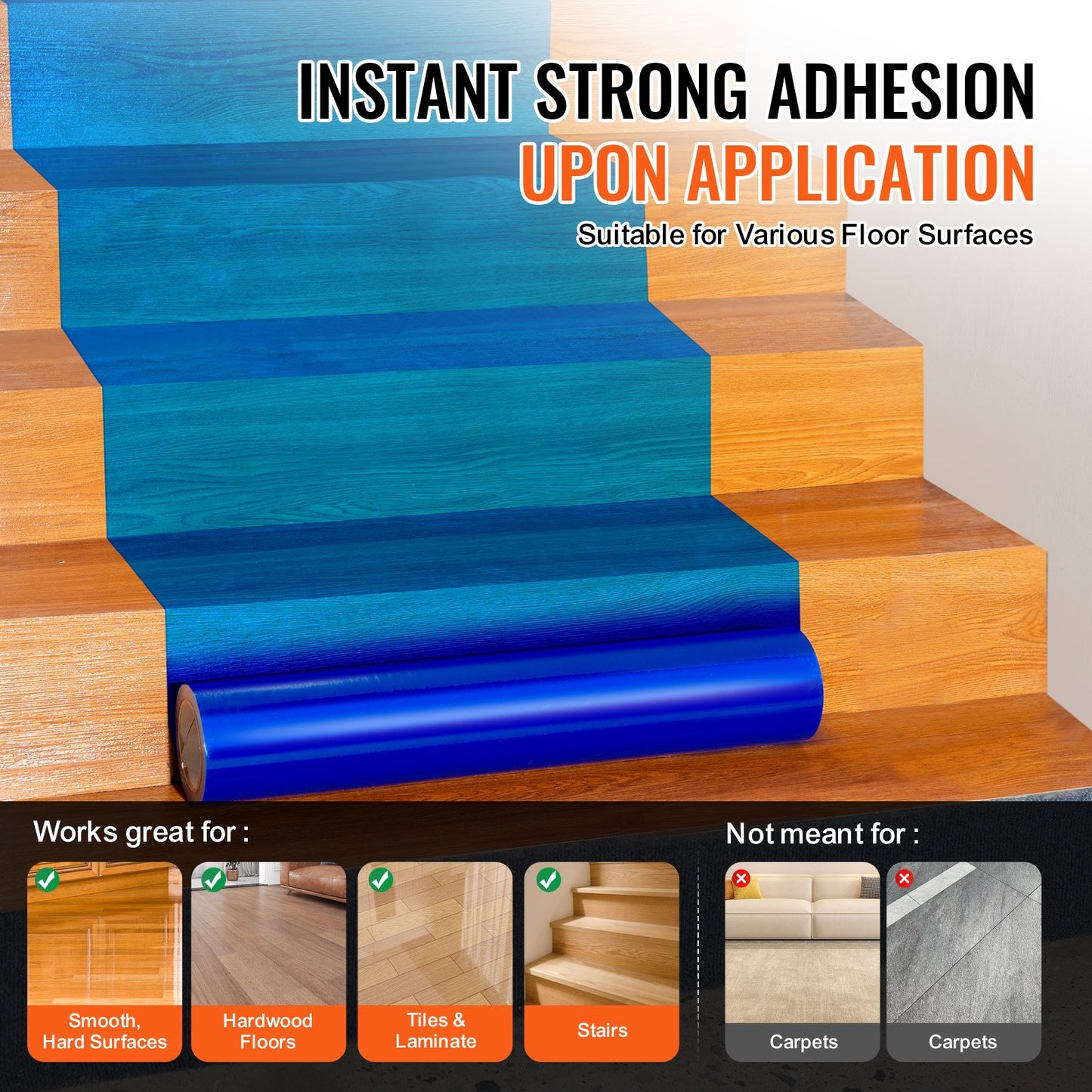 Bodenschutzfolie 24" x 200" Selbstklebender Auto-Mattenschutz PE Blau